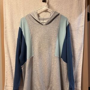 Plus Size Gray and Blue Colorblock Hoodie
